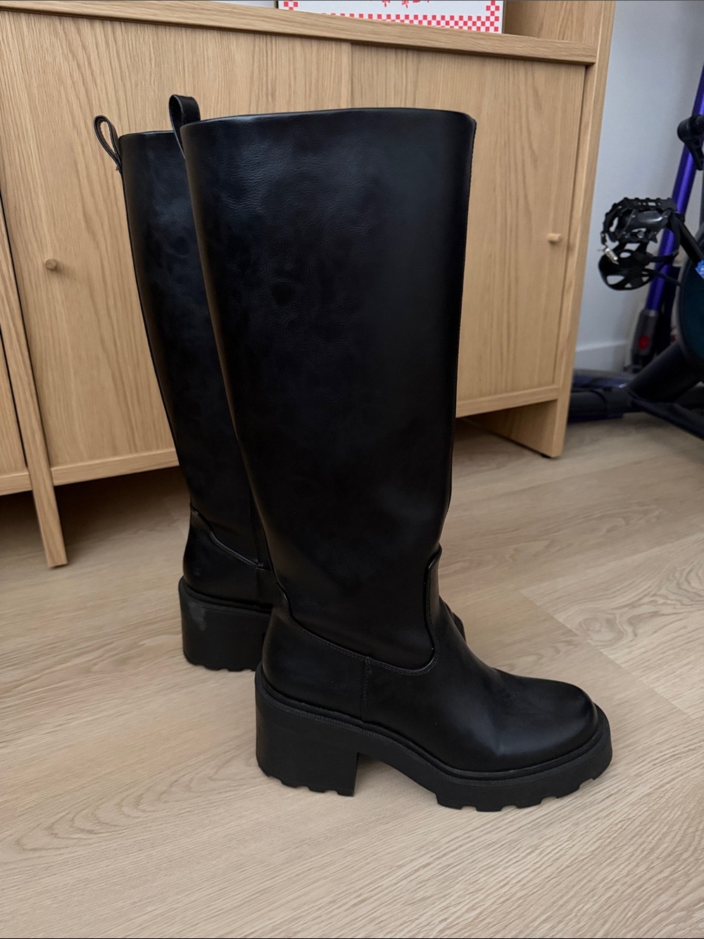 Zara Black Knee-High Chunky Heel Boots